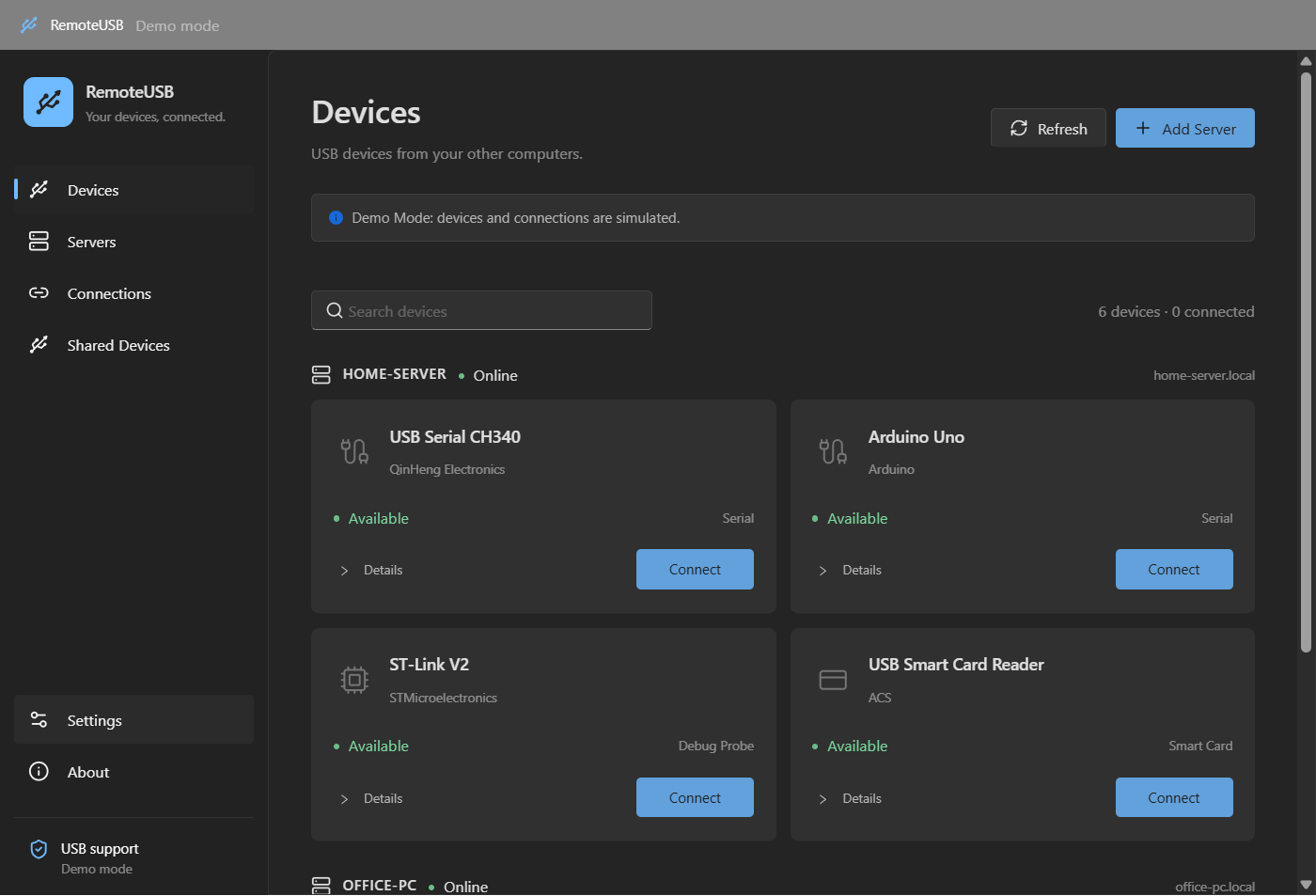 RemoteUSB device dashboard